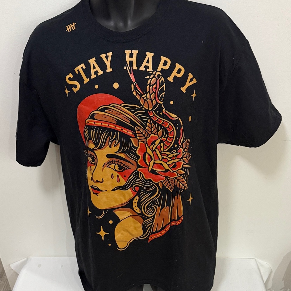 Stay Happy Black Graphic Tee